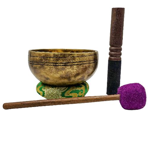 Jambati Singing Bowl, [tiger Antique], [jhumkat], Buddhist Hand Beaten, Antique Finishing, [select Accessories]