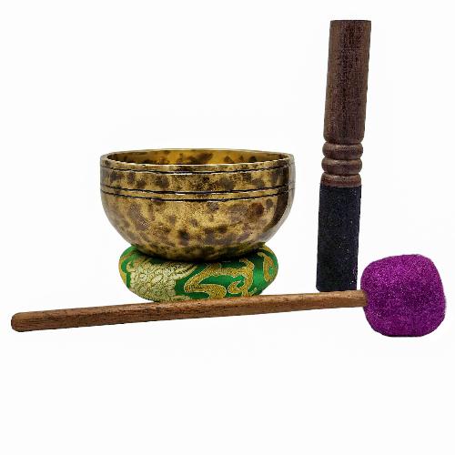 Jambati Singing Bowl, [tiger Antique], [jhumkat], Buddhist Hand Beaten, Antique Finishing, [select Accessories]