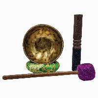Jambati Singing Bowl, [tiger Antique], [jhumkat], Buddhist Hand Beaten, Antique Finishing, [select Accessories]