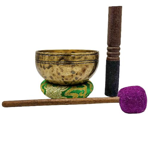 Jambati Singing Bowl, [tiger Antique], [jhumkat], Buddhist Hand Beaten, Antique Finishing, [select Accessories]