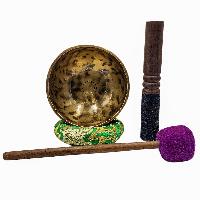Jambati Singing Bowl, [tiger Antique], [jhumkat], Buddhist Hand Beaten, Antique Finishing, [select Accessories]
