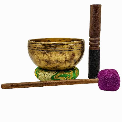 Jambati Singing Bowl, [tiger Antique], [jhumkat], Buddhist Hand Beaten, Antique Finishing, [select Accessories]