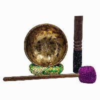 Jambati Singing Bowl, [tiger Antique], [jhumkat], Buddhist Hand Beaten, Antique Finishing, [select Accessories]
