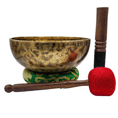 Jambati Singing Bowl, [tiger Antique], [jhumkat], Buddhist Hand Beaten, Antique Finishing, [select Accessories]