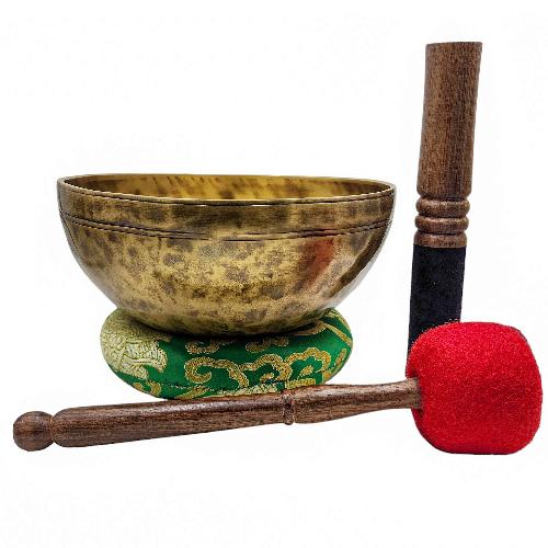 Jambati Singing Bowl, [tiger Antique], [jhumkat], Buddhist Hand Beaten, Antique Finishing, [select Accessories]