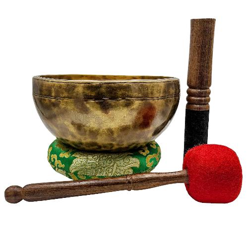 Jambati Singing Bowl, [tiger Antique], [jhumkat], Buddhist Hand Beaten, Antique Finishing, [select Accessories]