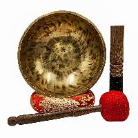 Jambati Singing Bowl, [tiger Antique], [jhumkat], Buddhist Hand Beaten, Antique Finishing, [select Accessories]