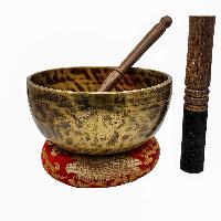 Jambati Singing Bowl, [tiger Antique], [jhumkat], Buddhist Hand Beaten, Antique Finishing, [select Accessories]