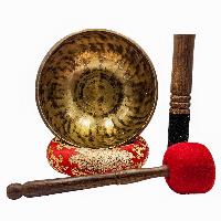 Jambati Singing Bowl, [tiger Antique], [jhumkat], Buddhist Hand Beaten, Antique Finishing, [select Accessories]
