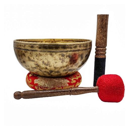 Jambati Singing Bowl, [tiger Antique], [jhumkat], Buddhist Hand Beaten, Antique Finishing, [select Accessories]