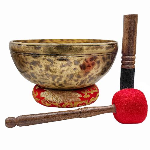 Jambati Singing Bowl, [tiger Antique], [jhumkat], Buddhist Hand Beaten, Antique Finishing, [select Accessories]