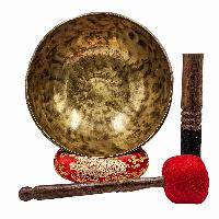 Jambati Singing Bowl, [tiger Antique], [jhumkat], Buddhist Hand Beaten, Antique Finishing, [select Accessories]