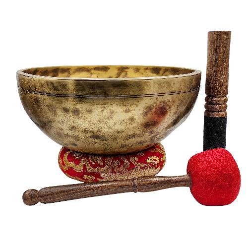 Jambati Singing Bowl, [tiger Antique], [jhumkat], Buddhist Hand Beaten, Antique Finishing, [select Accessories]