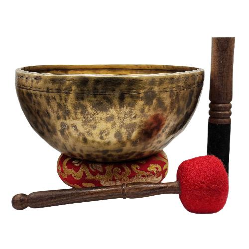 Jambati Singing Bowl, [tiger Antique], [jhumkat], Buddhist Hand Beaten, Antique Finishing, [select Accessories]
