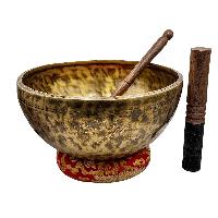 Jambati Singing Bowl, [tiger Antique], [jhumkat], Buddhist Hand Beaten, Antique Finishing, [select Accessories]