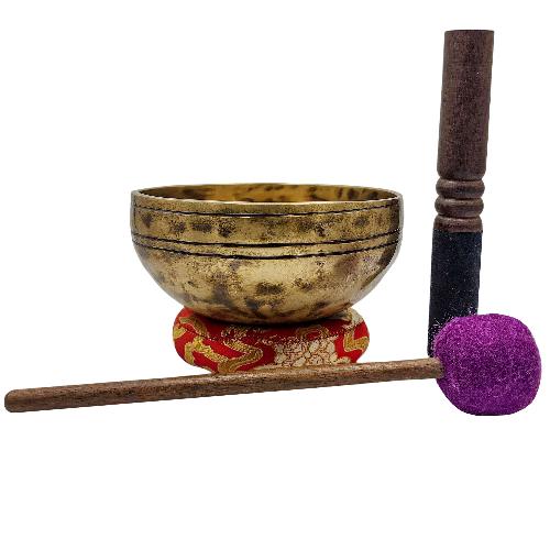 Jambati Singing Bowl, [tiger Antique], [jhumkat], Buddhist Hand Beaten, Antique Finishing, [select Accessories]