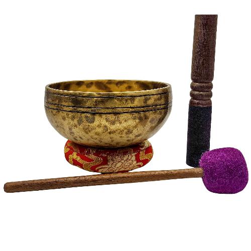 Jambati Singing Bowl, [tiger Antique], [jhumkat], Buddhist Hand Beaten, Antique Finishing, [select Accessories]