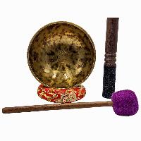 Jambati Singing Bowl, [tiger Antique], [jhumkat], Buddhist Hand Beaten, Antique Finishing, [select Accessories]