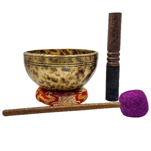 Jambati Singing Bowl, [tiger Antique], [jhumkat], Buddhist Hand Beaten, Antique Finishing, [select Accessories]
