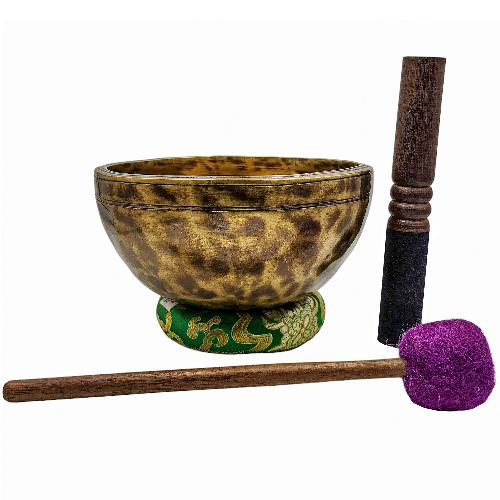 Jambati Singing Bowl, [tiger Antique], [jhumkat], Buddhist Hand Beaten, Antique Finishing, [select Accessories]