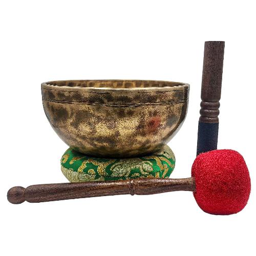 Jambati Singing Bowl, [tiger Antique], [jhumkat], Buddhist Hand Beaten, Antique Finishing, [select Accessories]