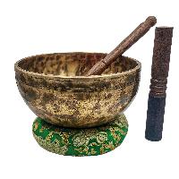 Jambati Singing Bowl, [tiger Antique], [jhumkat], Buddhist Hand Beaten, Antique Finishing, [select Accessories]