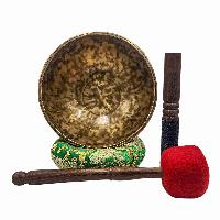 Jambati Singing Bowl, [tiger Antique], [jhumkat], Buddhist Hand Beaten, Antique Finishing, [select Accessories]