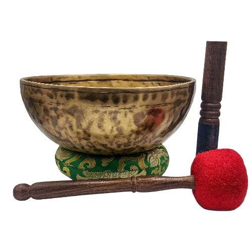 Jambati Singing Bowl, [tiger Antique], [jhumkat], Buddhist Hand Beaten, Antique Finishing, [select Accessories]