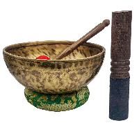 Jambati Singing Bowl, [tiger Antique], [jhumkat], Buddhist Hand Beaten, Antique Finishing, [select Accessories]