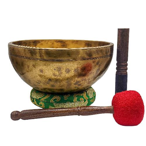 Jambati Singing Bowl, [tiger Antique], [jhumkat], Buddhist Hand Beaten, Antique Finishing, [select Accessories]