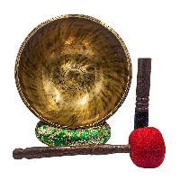 Jambati Singing Bowl, [tiger Antique], [jhumkat], Buddhist Hand Beaten, Antique Finishing, [select Accessories]