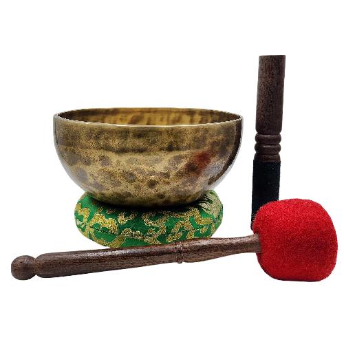 Jambati Singing Bowl, [tiger Antique], Buddhist Hand Beaten, Antique Finishing, [select Accessories]