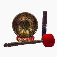 Jambati Singing Bowl, [tiger Antique], Buddhist Hand Beaten, Antique Finishing, Sound Note A, 440 Hz, [select Accessories]