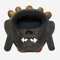 [bhairav], Handmade Wooden Mask, Wall Hanging, [painted Gold], Poplar Wood, Mahakala Two Arms