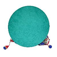Tibetan Chod Damaru - Wooden And Leather, With Brocade Damaru Drum Cover And Damaru Brocade Tail