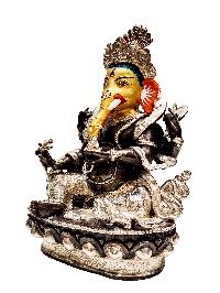 [ganesh], Buddhist Handmade Statue, [silver And Chocolate Oxidized], [face Painted]
