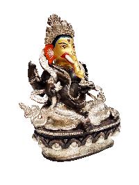 [ganesh], Buddhist Handmade Statue, [silver And Chocolate Oxidized], [face Painted]