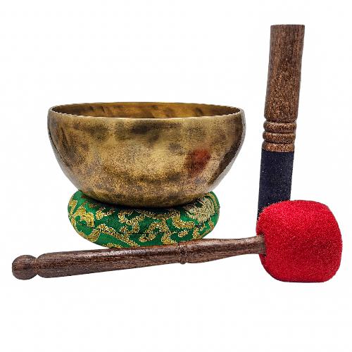 Jambati Singing Bowl, [tiger Antique], Buddhist Hand Beaten, Antique Finishing, [select Accessories]