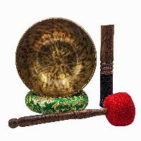 Jambati Singing Bowl, [tiger Antique], Buddhist Hand Beaten, Antique Finishing, [select Accessories]