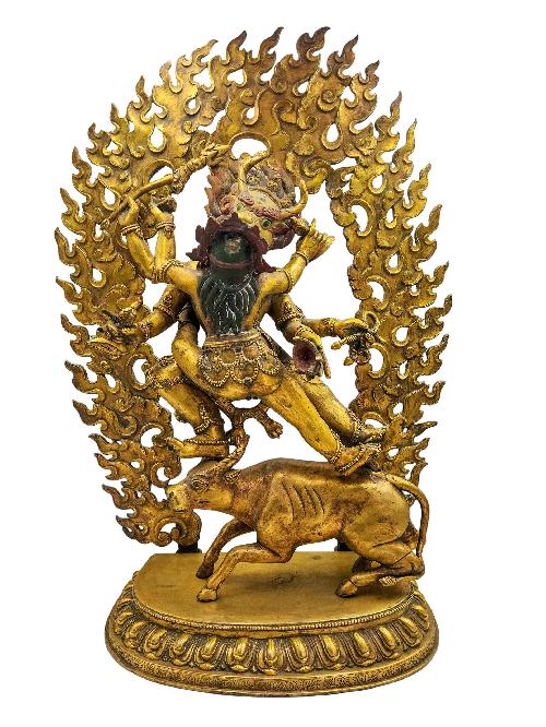 [yamantaka], Buddhist Handmade Statue, [face Painted] And [gold Plated]