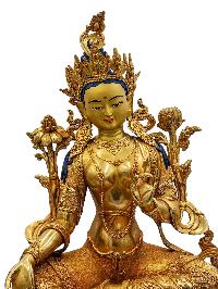 [green Tara], Buddhist Handmade Statue, [face Painted] And [gold Plated], [high Quality]