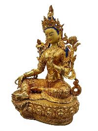 [green Tara], Buddhist Handmade Statue, [face Painted] And [gold Plated], [high Quality]