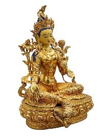[green Tara], Buddhist Handmade Statue, [face Painted] And [gold Plated], [high Quality]