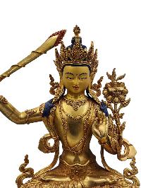 [manjushri], Buddhist Handmade Statue, [face Painted] And [gold Plated], [high Quality]