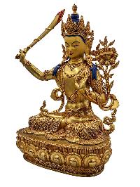 [manjushri], Buddhist Handmade Statue, [face Painted] And [gold Plated], [high Quality]