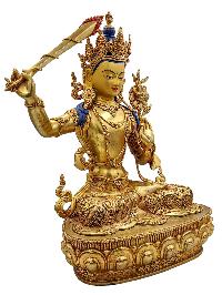 [manjushri], Buddhist Handmade Statue, [face Painted] And [gold Plated], [high Quality]