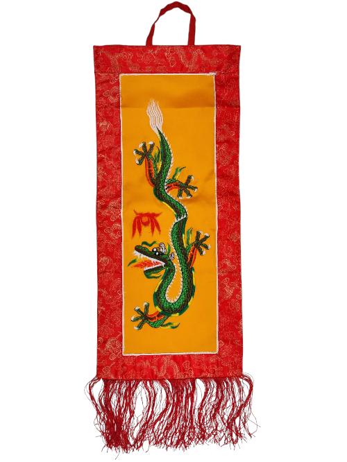 Tibetan Cochin Brocade Wall Hanging With Embroidered Dragon, Color