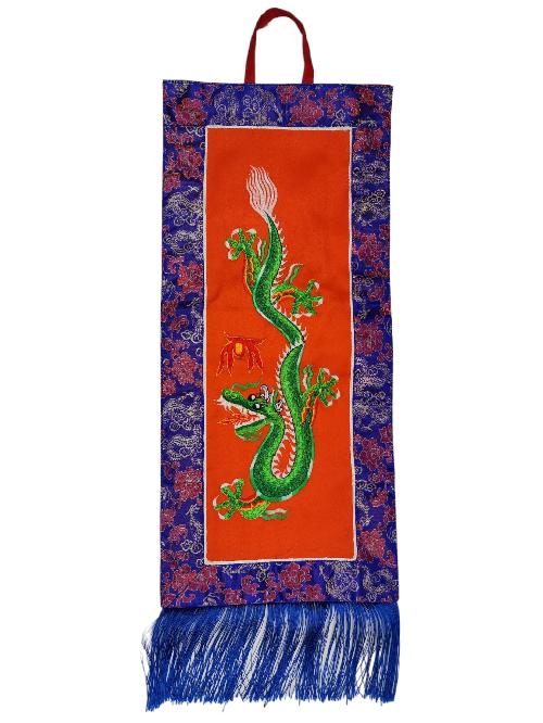 Tibetan Cochin Brocade Wall Hanging With Embroidered Dragon, Color