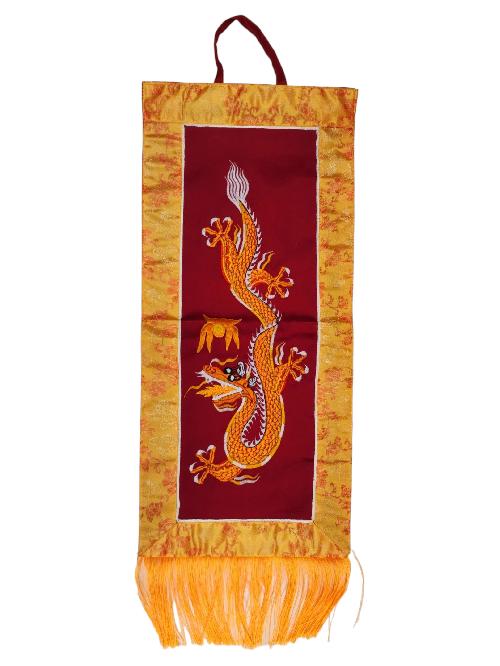 Tibetan Cochin Brocade Wall Hanging With Embroidered Dragon, Color