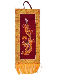 Tibetan Cochin Brocade Wall Hanging With Embroidered Dragon, Color